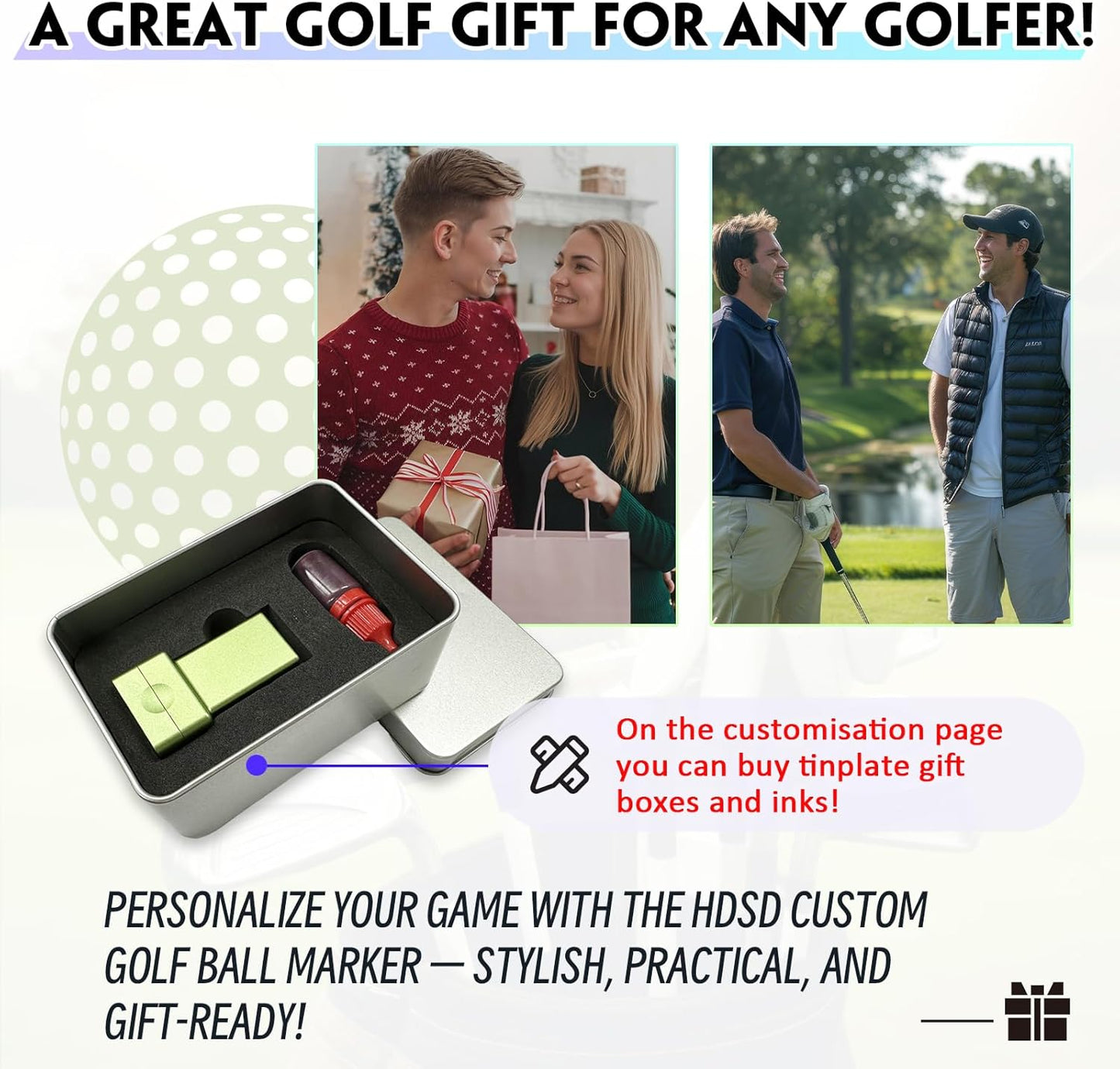 HDSD Custom Golf Ball Stamp - Personalized Monogram Golf Ball Stamper, Quick-Dry Self-Inking Aluminum Alloy, Waterproof Imprint, Ideal Golf Gift for Men Women, Golf Ball Markers