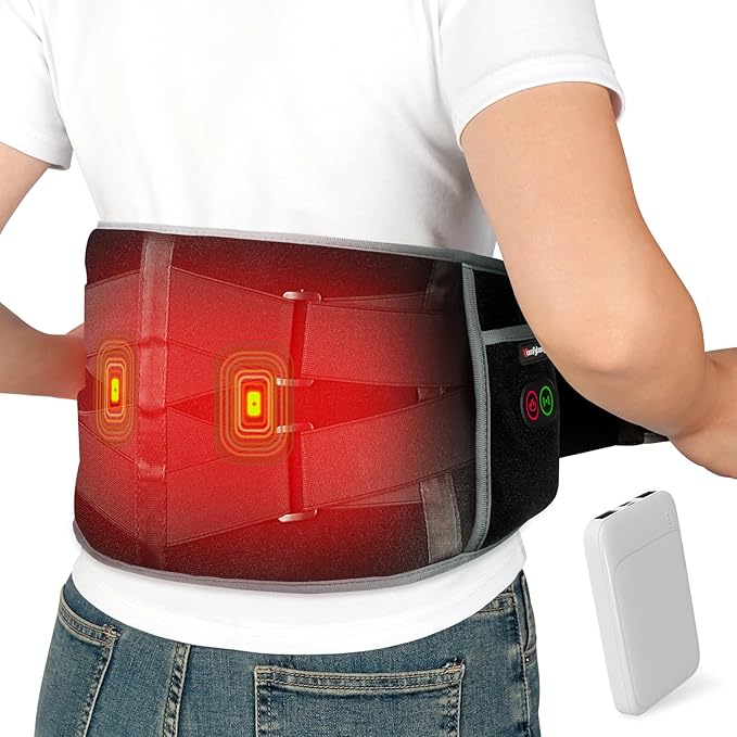 Comfytemp Cordless Heating Pad with Massager for Back, Portable Lower Back Massager FSA Eligible HSA Rechargeable Wireless Electric, Valentines Day Gifts for Her, Women Men Mom Dad, 3 Heat, 30mins Off