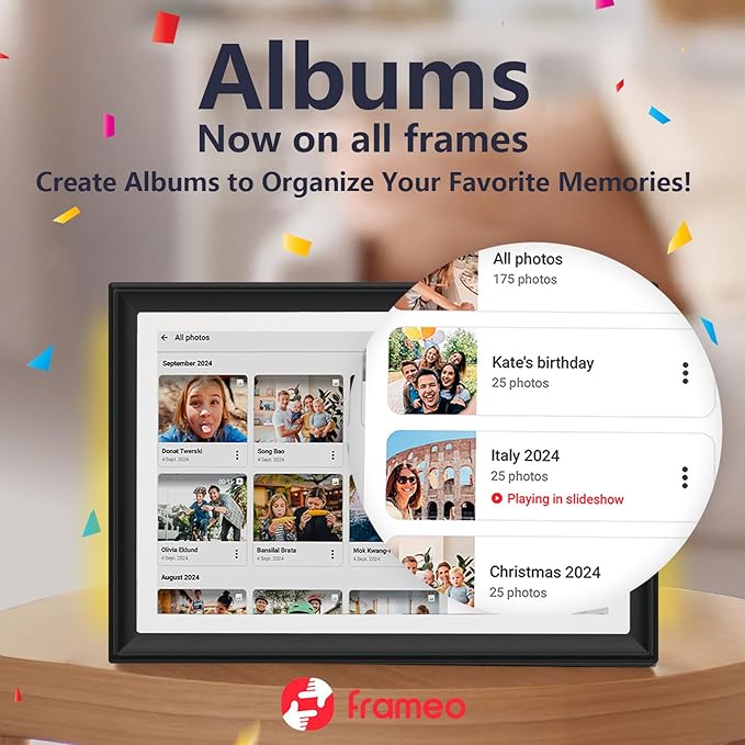 32GB FRAMEO 10.1 Inch WiFi Digital Photo Frame with LED Light, 1280x800 HD IPS LCD Touch Screen, Auto-Rotate Portrait and Landscape, 32GB Storage, Share Moments Instantly via Frameo App from Anywhere