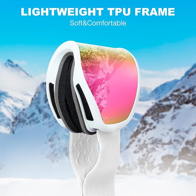 Ski Goggles OTG for Men Women, Anti-Fog Snowboard Goggles UV400 Protection Snow Goggles for Adult Youth