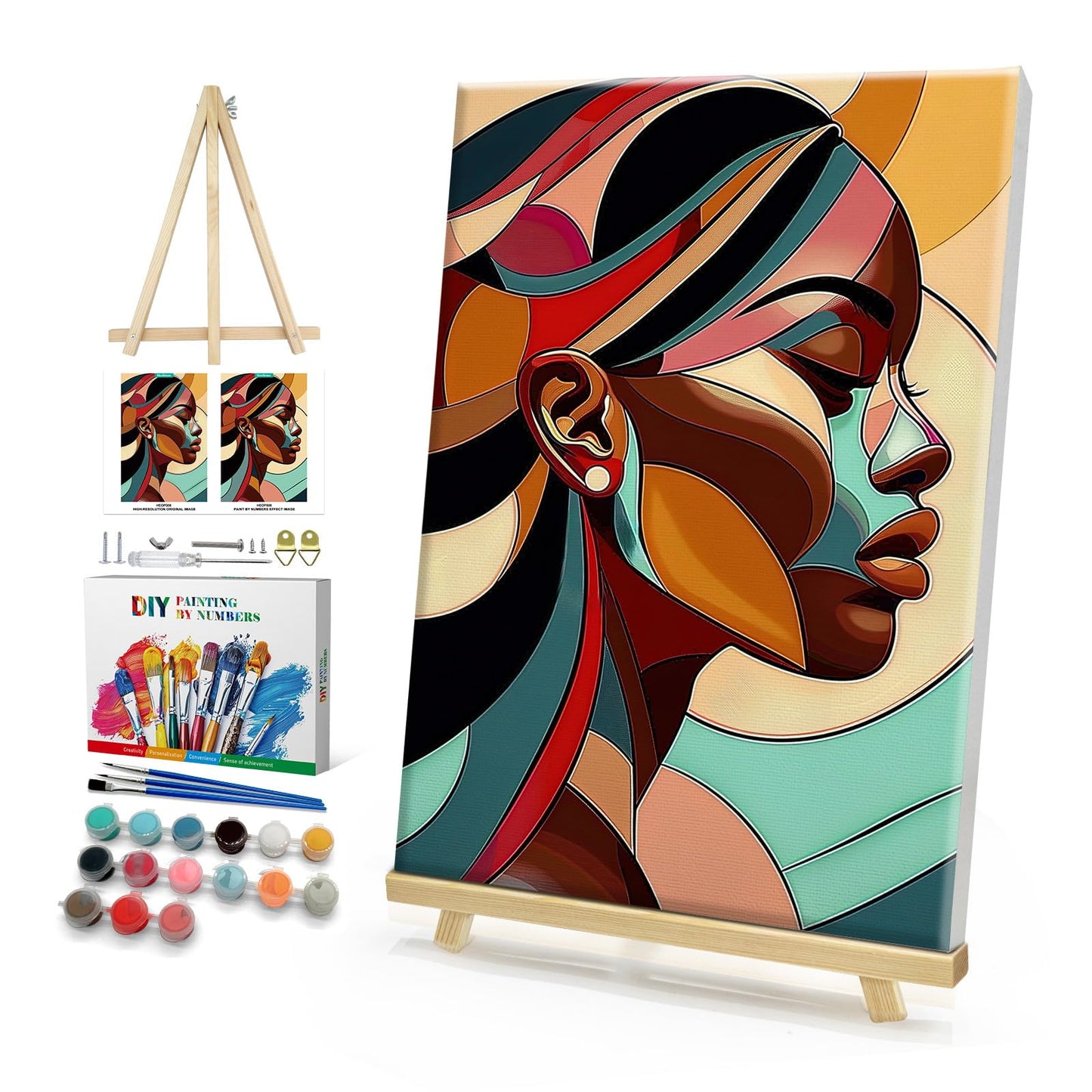 HeeBenor Framed Paint by Numbers Kit for Adults, Black Woman Paint by Numbers Kit for Adults with Easel, DIY Acrylic Paint by Number with Frame, Adult Paint by Number Kits Framed Canvas 8x12 Inch