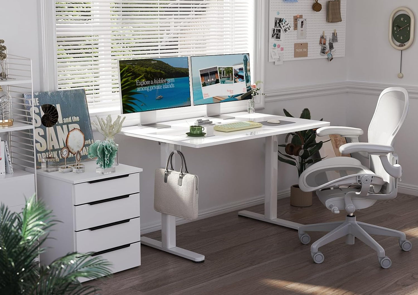 Claiks Glass Standing Desk, 40x24 Inch Small White Stand Up Desk Electric Adjustable Height Quick Install Computer Desk for Home Office, Super White