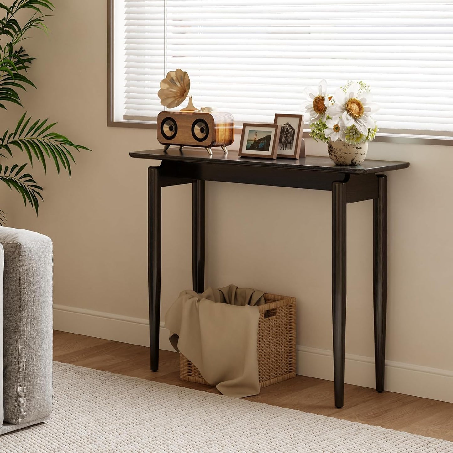 Wood Console Table Walnut Entryway Table, Thin Console Table, Sofa Tables for Living Room (39.4'')