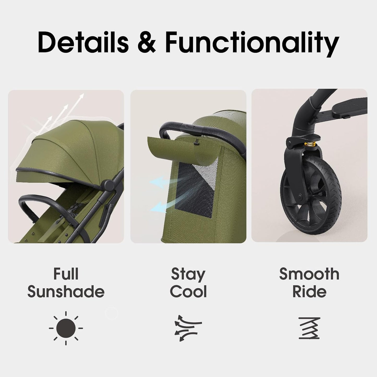 newyoo Lightweight Travel Stroller for Toddlers, Compact Fold Baby/Infant Stroller with Telescoping Handle & Cup Holder, Airplane-Friendly, One-Hand Easy Fold, Near Flat Recline Seat, TR18, Green