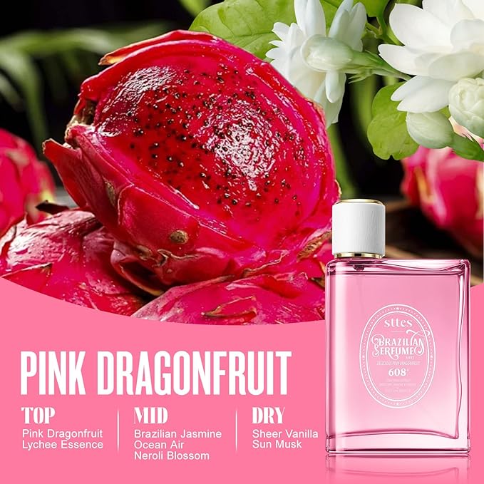 Sttes Perfume 608# (Delicious Pink Dragonfruit) - Eau de Perfume 100ml (3.4fl oz) Fruity and Floral (Vanilla + Jasmine + Red Pitaya)