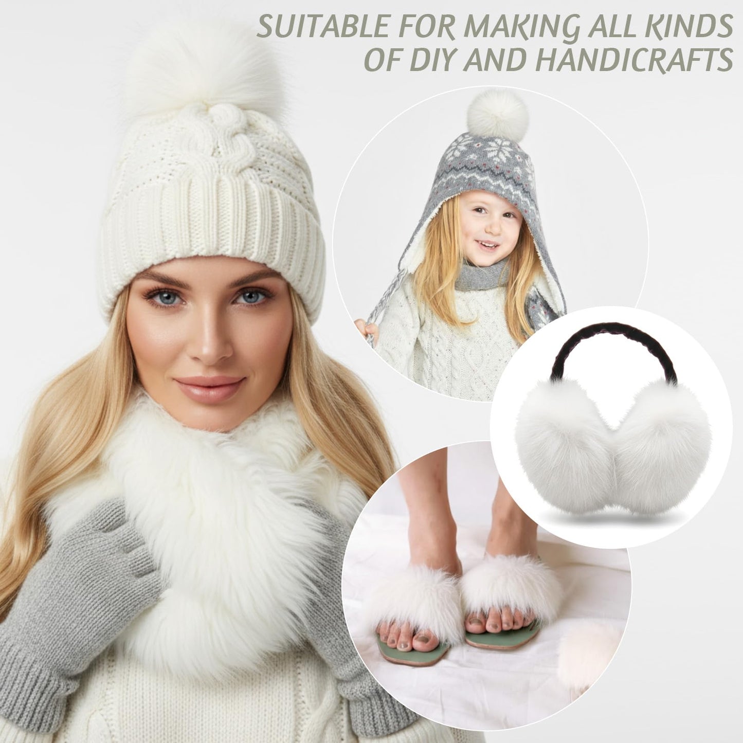 Tatuo 24 x 60 Inch White Faux Fur Fabric Halloween Fluffy Fuzzy Craft Fake Fur Cuts Shaggy Synthetic Plush Patch Sewing DIY Winter Christmas Costume Gnome Beard Miniature Dolls Rugs Mat Gift