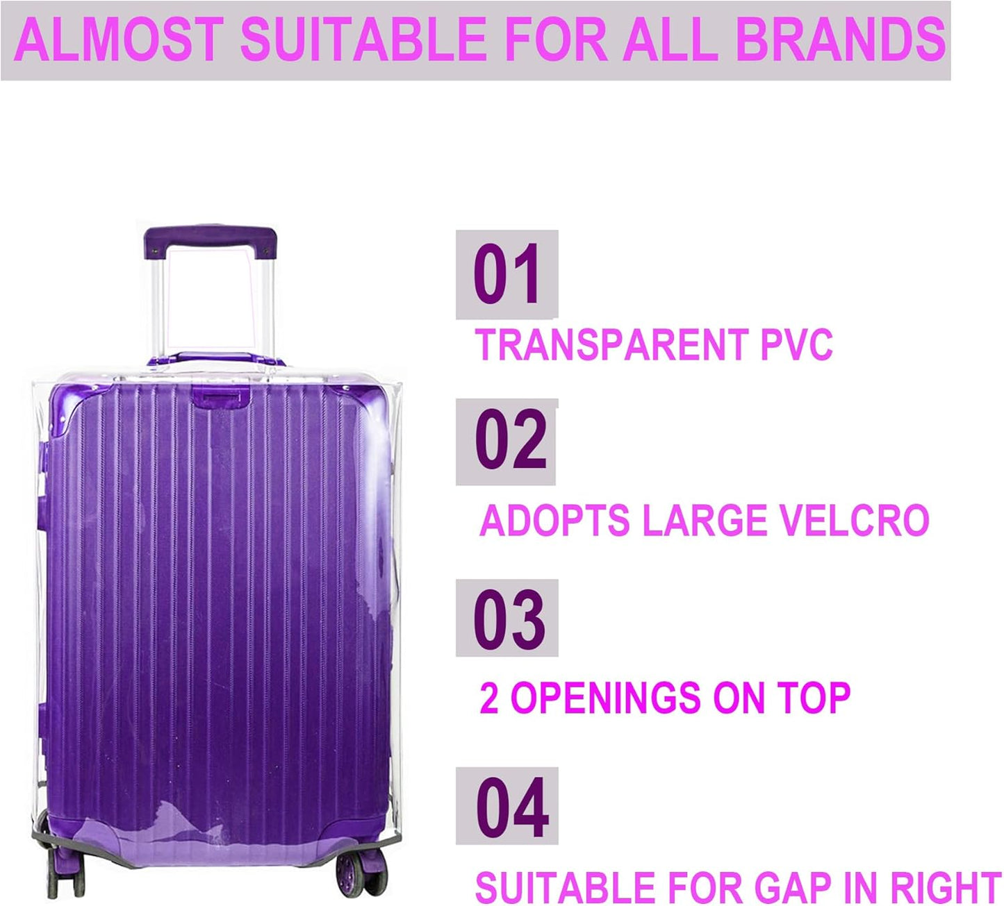 24 Inch Full Clear PVC Suitcase Cover Protectors for TSA Approved Travel Luggage Protector Covers Set Transparent Luggage Case Suitcase Suitable for 24"-25" Full Clear