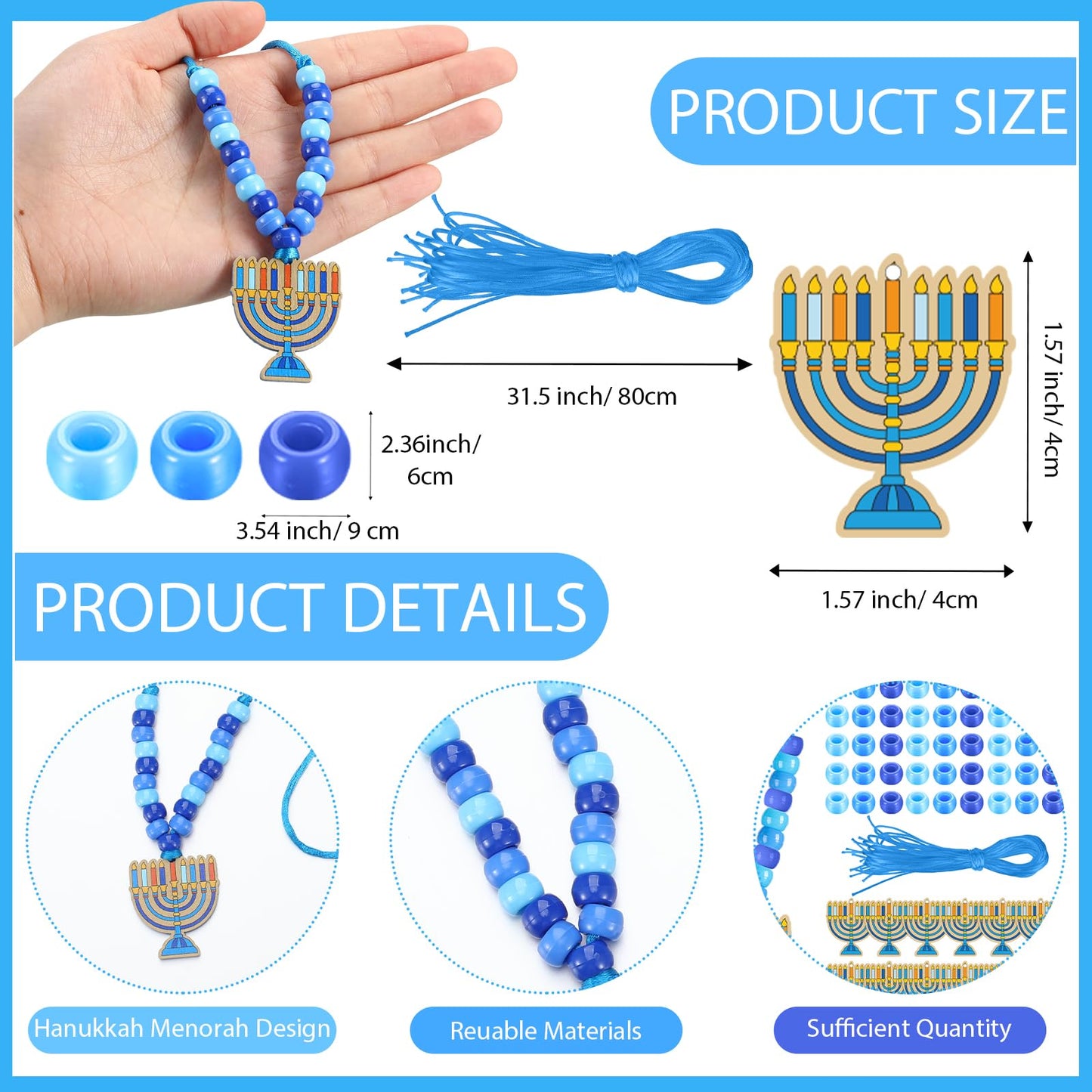 Ecally 24 Sets Hanukkah Craft Kits Hanukkah Menorah Bead Necklace Craft Make Your Own Chanukah Necklace for Jewish Gifts Festival Activities Home DIY Party Decorations