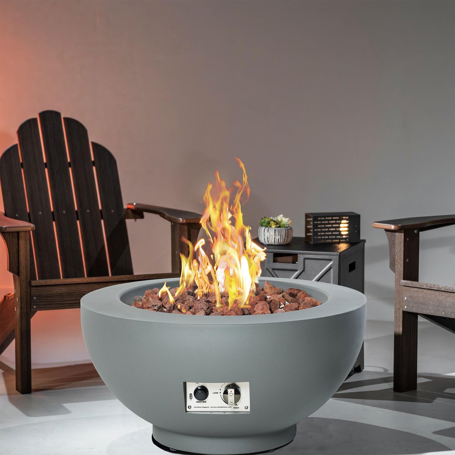 28-Inch Propane Fire Pit with Natural Gas Conversion Kit, 58,000 BTU Round Gas Fire Pit Table, Outdoor Fire Bowl Firepit with Lid, Lava Rocks, Cover, Pre-Attached 10 ft Propane Hose, Gray