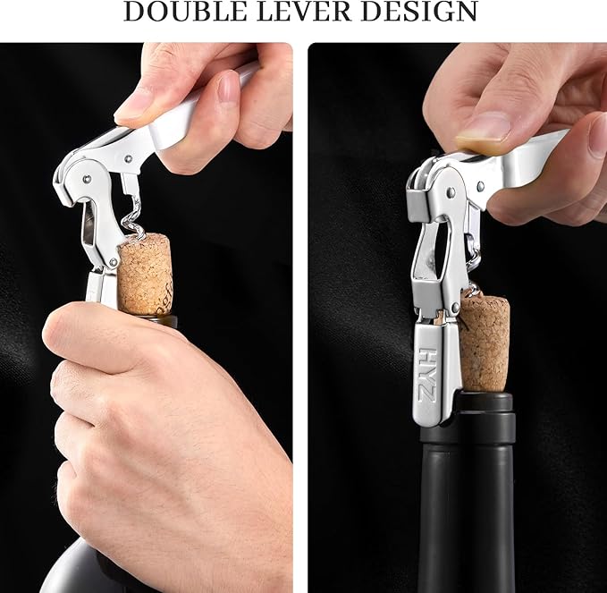 HYZ 2-Pack Wine Opener Waiter Corkscrew, Professional Wine Key for Servers, Bartender with Foil Cutter, Manual Wine Bottle Opener Double Hinged (White)
