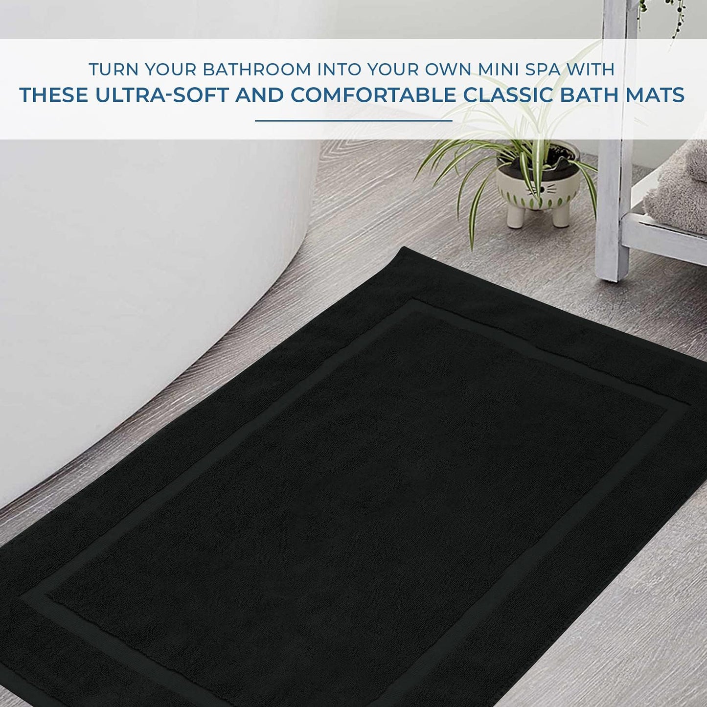 DAN RIVER Classic Cotton Bath Mats Set of 2 – Not a Bathroom Rug, Ultra Soft, Highly Absorbent & Machine Washable Bath Mat Towel for Bathroom Floor Mat – Durable, Quick-Dry, 21x34 Inches, Black