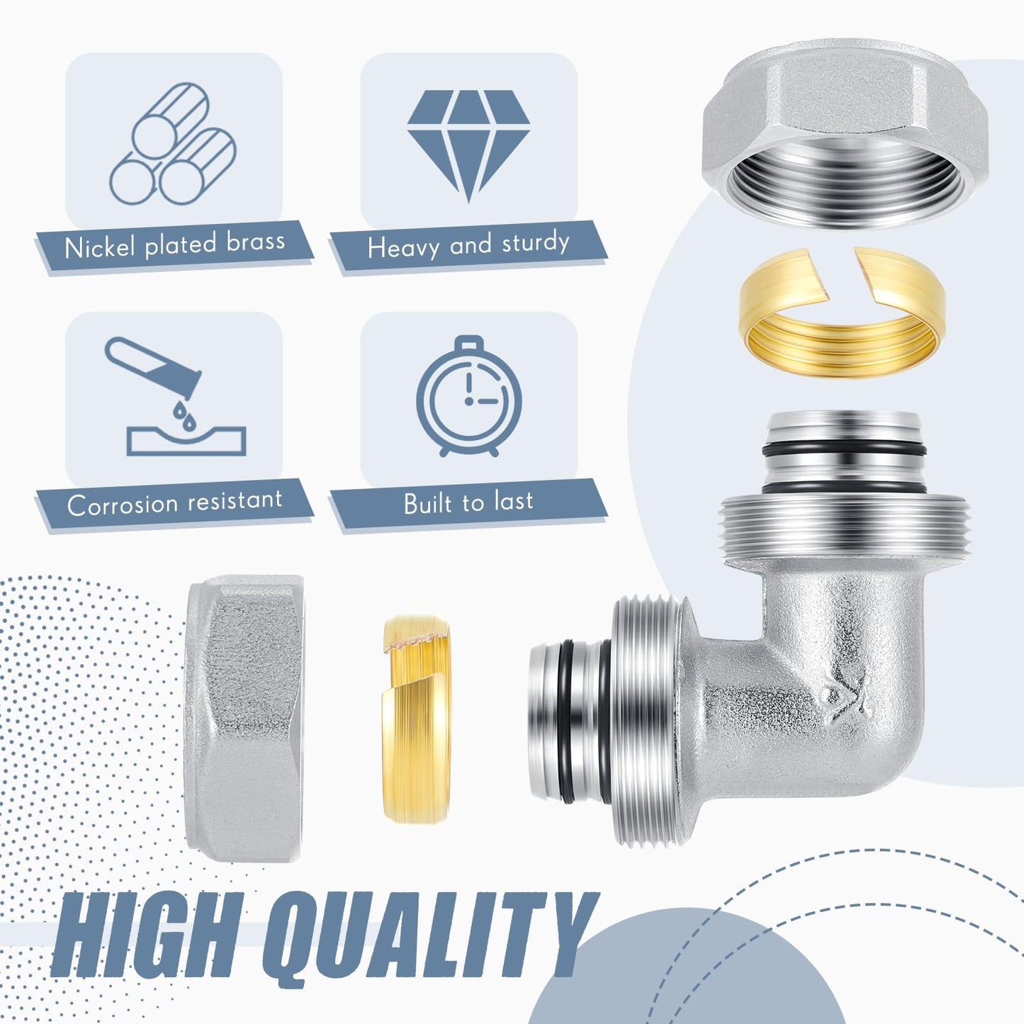 Yaocom 6 Pcs 3/4 Elbow Air Piping Fittings,Brass-Nickel Plated,200Psi,Tubing Fittings For Shop Compressed Air Line System Kit