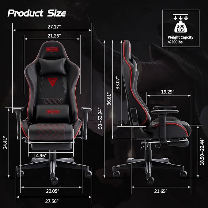 S*MAX Gaming Chair with Footrest Thicken Seat Black Gaming Chairs with 3D Armrest Gamer Chairs PU Leather Headrest and Lumbar Support High Back Gamer Chairs for Adults