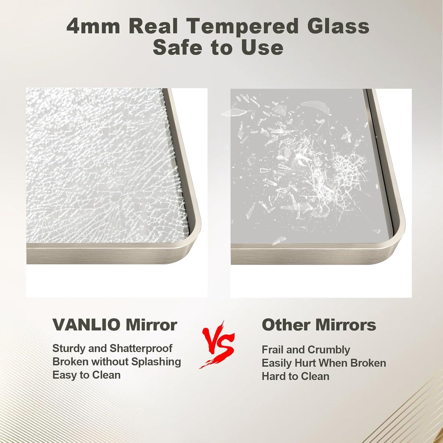40x32 Inch Brushed Nickel Bathroom Mirror, Brushed Silver Metal Framed Wall Mirror, Rounded Corner Rectangle Modern Vanity Mirror, Tempered Glass, Anti-Rust, Shatterproof (Horizontal/Vertical)