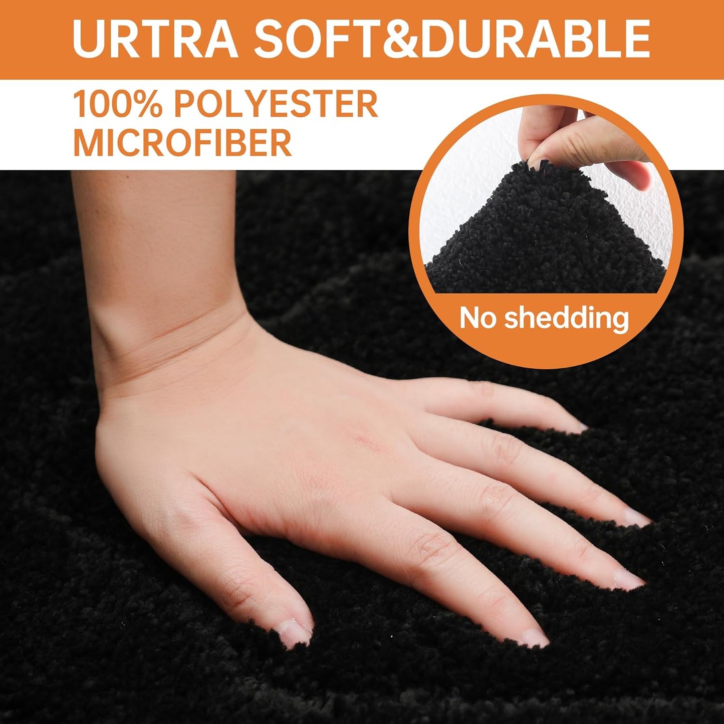 BEQHAUSE Bathroom-Rugs-Non-Slip-Bath-Mats for Bathroom Soft and Absorbent Polyester Microfiber Black Bath Mat Machine Washable Shaggy Shower Mat for Bathrooms, Bathtub and Sink, 24" x36”