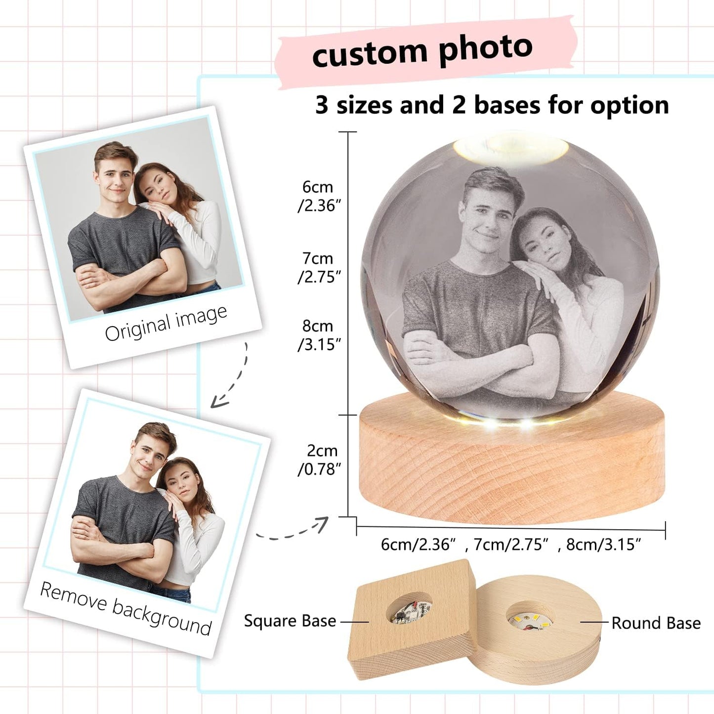 Personalized Custom Photo Engraved Inside The Crystal with Your Own Picture (Birthday, Wedding Gift, Memorial, Mother's Day, Valentine's, Christmas)