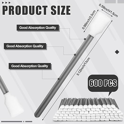 Dunzy 300 Pcs Foam Cleaning Swab Stick 5.12" Blue Square Rectangle Sponge Tip Swabs for Solvent Format Inkjet Printer Optical Equipment (300 Pcs,Grey)
