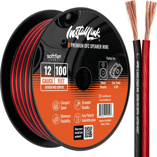 12 Gauge Pure Copper Speaker Wire (OFC) by Install Link  100 Feet  for Car or Home Theater-New