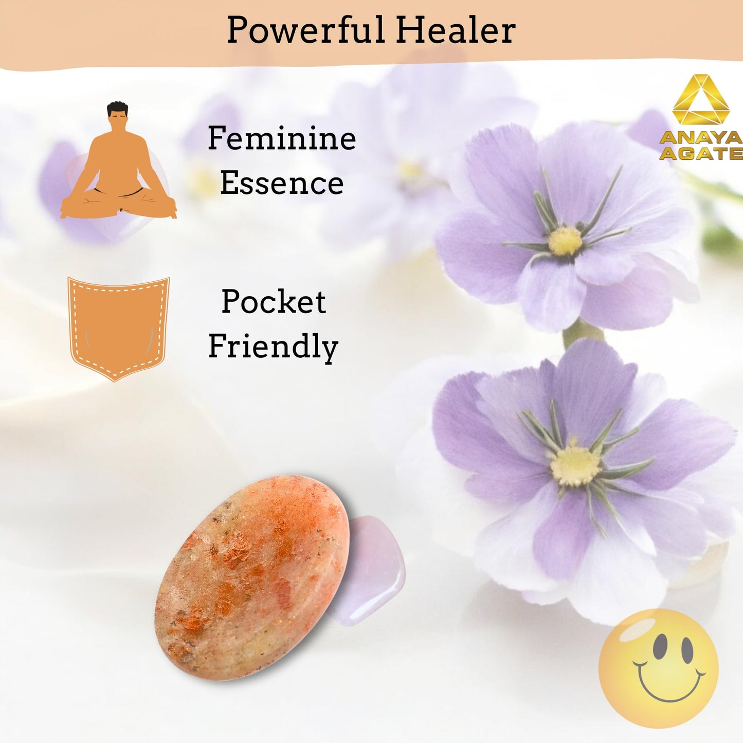 Anaya Agate Sunstone Worry Stones Certified Crystal Thumb Worry Stone for Anguish, Relaxing and Soothing Balance Stones for Meditation, Stress Relief Crystals and Healing Stones for Men, Women
