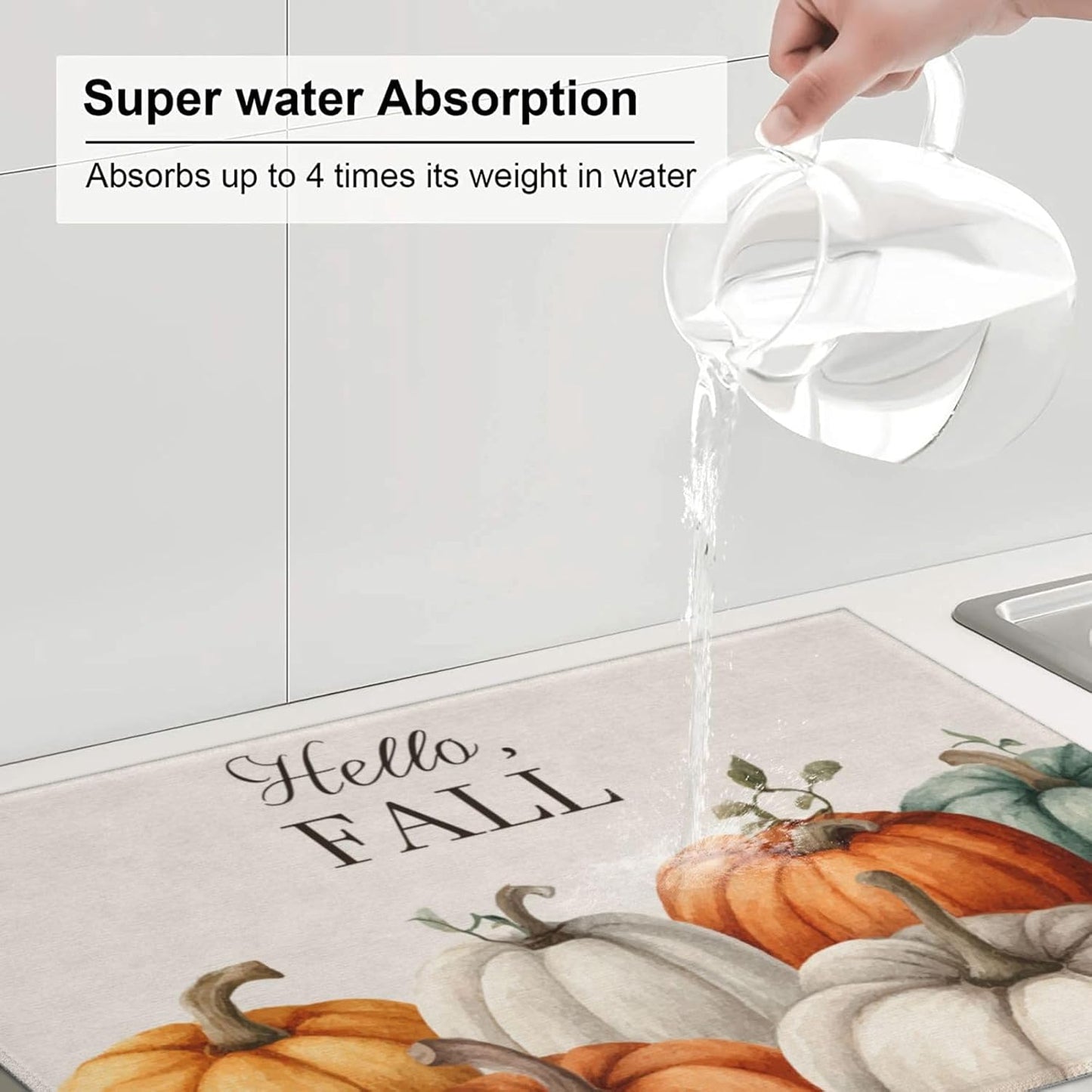 Dish Drying Mat Pumpkin Fall Autumn Thanksgiving for Kitchen Counter Absorbent 18x24 Inch Microfiber Dishes Plate Glass Dry Draining Pad Reversible Washable