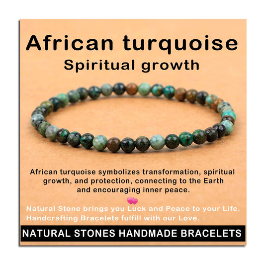 AD Beads Handmade Gemstone Stretch Elastic Bracelet Crystal Healing Reiki Nature's Beauty and Spiritual Essence Unisex (4mm, African Turquoise (Spiritual Growth))