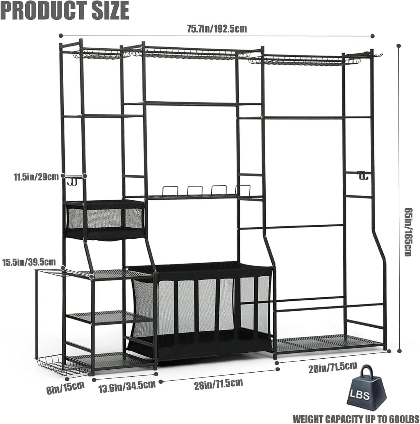 Garage Sports Equipment Organizer, golf bag storage, Ball Storage, Upgraded Sports Organizer Rack for Balls with Holder and Hooks, Indoor/Outdoor Basketball Storage Bins for Toy Sports Gear Storage.