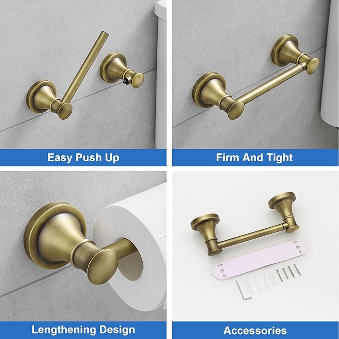 RUMOSE Toilet Paper Roll Holder Bathroom Flexible Pivoting Tissue Handle on Wall Mounted Antique Brass Rustproof Toilet Tissue Roll Holder,Stainless Steel