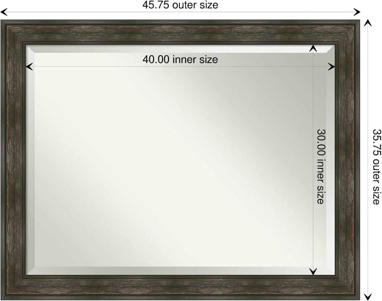 Amanti Art Brown Wall Mirror 36x46 Rail Rustic Char Rectangle Bathroom Mirror for Wall Decor Living Room, X-Large Country Rustic Frame, Hangs Horizonally and Vertically, Bathroom Decor, Beveled Edge