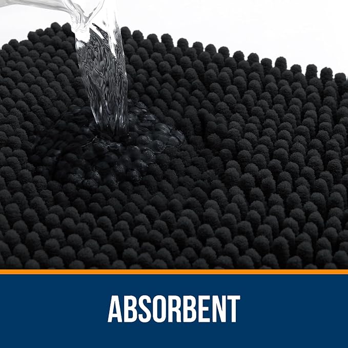 OLANLY Bathroom Rugs 35x24, Extra Soft Absorbent Chenille Bath Rugs, Rubber Backing Quick Dry, Machine Washable Bath Mats for Bathroom Floor, Tub and Shower, Home Decor Accessories, Black
