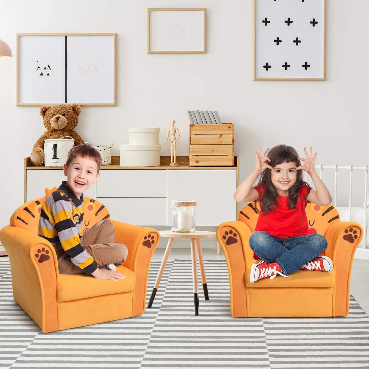 Costzon Kids Couch, Children's Sofa Armrest Chair with Pattern, Toddler Furniture w/Sturdy Wood Construction, Preschool, Lightweight Kids Couch Sofa Chair for Aged 1-5 Boys & Girls Gifts, Lion