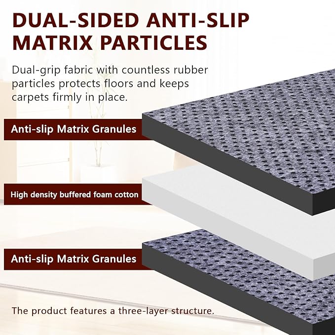 Non Slip Rug Pad Gripper, 9 x 12 Ft Extra Thick Foam Under Area Rug Carpet Pads for Any Hard Surface Floors, Keep Your Carpets Safe and in Place, Prevent Rug from Wrinkling or Buckling
