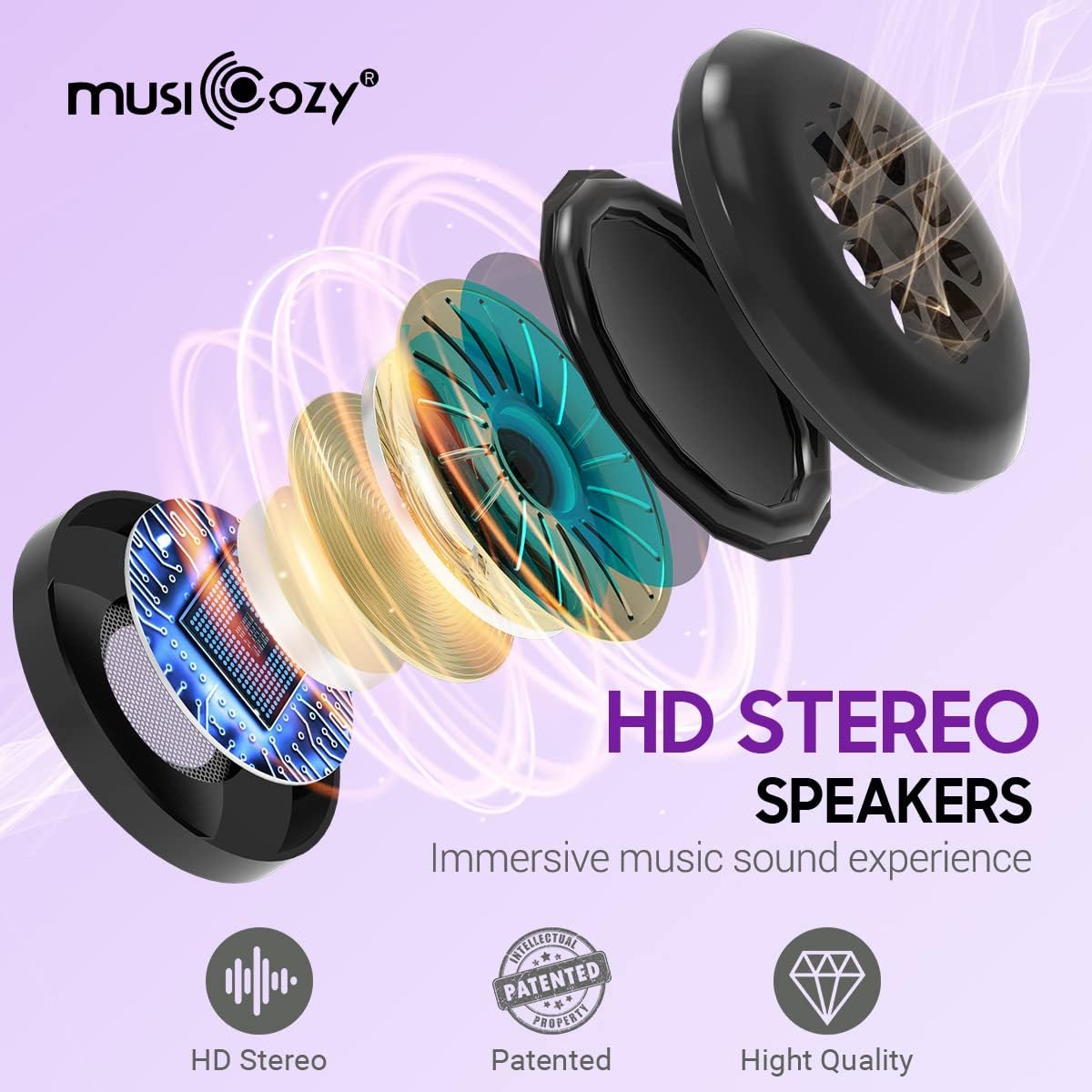 MUSICOZY Sleep Mask with Bluetooth Headphones, Sleeping Headphones Bluetooth Headband Eye Mask, Wireless Music Earbuds Earphones with HD Ultra-Thin Stereo Speakers for Side Sleepers