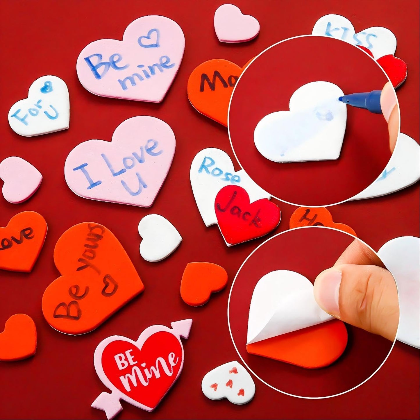 300 Pieces Valentine's Heart Doilies and 500 Pieces Foam Heart Stickers, Mini Paper Heart Doilies Adhesive Stickers for Wedding Decoration Valentine‘s Day Party