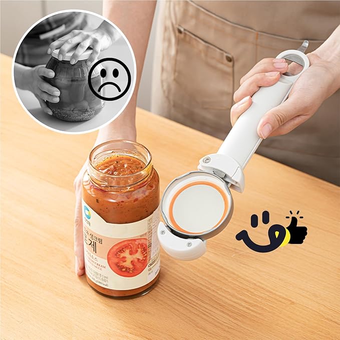 3 in 1 Jar Opener Bottle Opener Beer Soda Can Opener Manual, Adjustable Cap Screwer Jar Openers for Weak Hands Gifts for Seniors or Arthritis, Bottle Opener Magnet for Kitchen Storage (Beige)