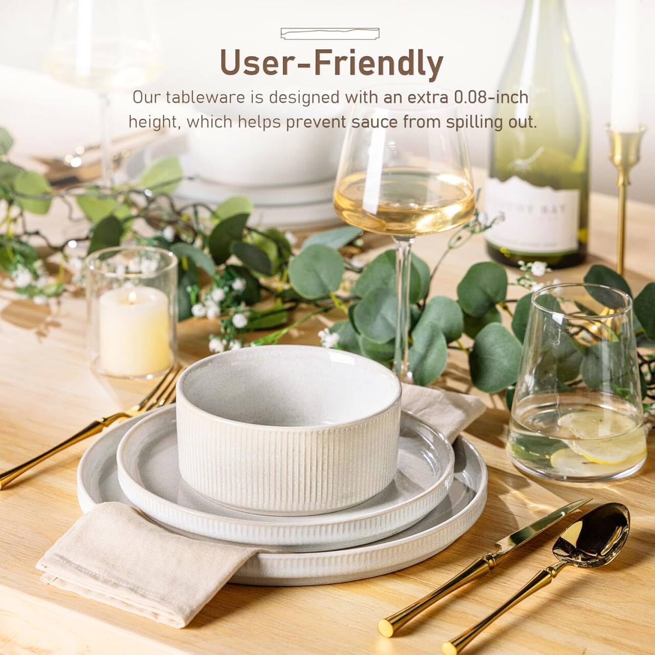 GBHOME Stoneware Dinnerware Sets for 6,Round Reactive Glaze Ceramic Plates and Bowls Set,Highly Scratch Resistant | Dishwasher & Microwave Safe Dishes Set,Service for 6(18Pcs)