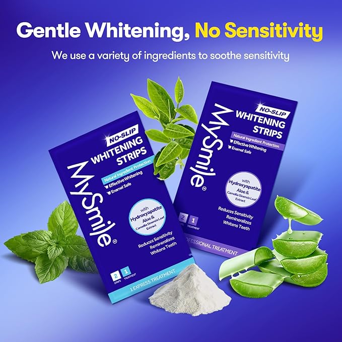 MySmile Teeth Whitening Strips, Hydroxyapatite-Infuse White Strips, Non-Sensitive Teeth Whitening with Soothing Natural Ingredients, Enamel-Safe, Residue-Free, Non-Slip, 21 Treatments Kit