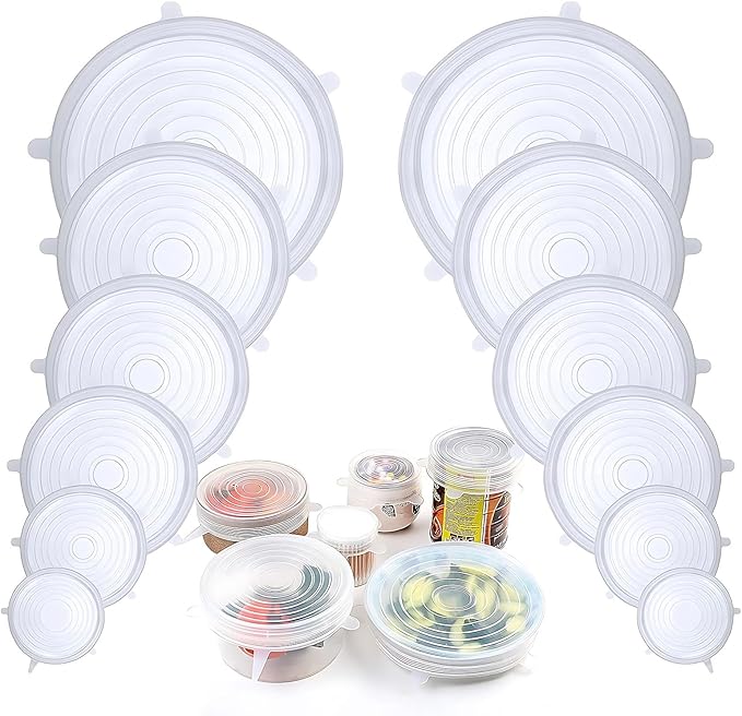 Adpartner Silicone Stretch Lids, 12 Pack of Reusable Silicone Lids for Food Storage BPA-free Silicone Covers for Bowls, 6 Different Sizes to Fit Most Food Containers, Microwave & Dishwasher Use Safe