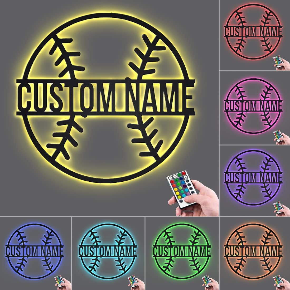 Personalized Name 7 Colors Baseball lamp Custom Baseball Wall Art Night Light LED Name Sign Gift for Men Baseball Lover