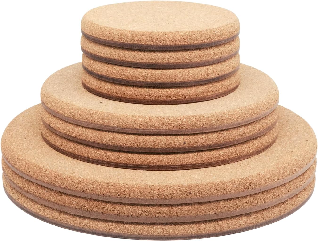 Cork Plant Coasters, 3 Sizes Double Layers Hard Thick Cork Planter Coaster, 4/6/8 Inch Absorbent Cork Plant Mats, Cork Trivets for Hot Dishes, Cork Plant Coasters for House Plants, 10 Pcs