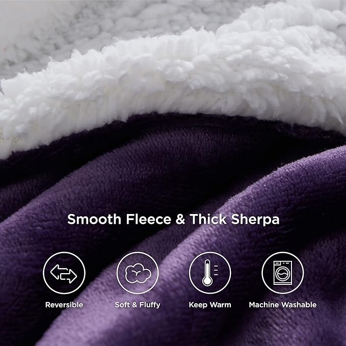 Bedsure GentleSoft Sherpa Fleece Throw Blanket Twin Size for Couch - Thick and Warm Throw Gifts for Women and Girls, Soft Fuzzy Plush Twin Blanket for Winter, Non-Heated, Purple, 60x80 Inches
