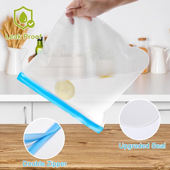 Lerine 10 Pack Dishwasher Safe Reusable Bags Silicone, Leakproof Reusable Freezer Bags, BPA Free Food Storage Bags for Lunch Marinate Food Travel(Grey) - 3 Gallon 4 Sandwich 3 Snack Bags