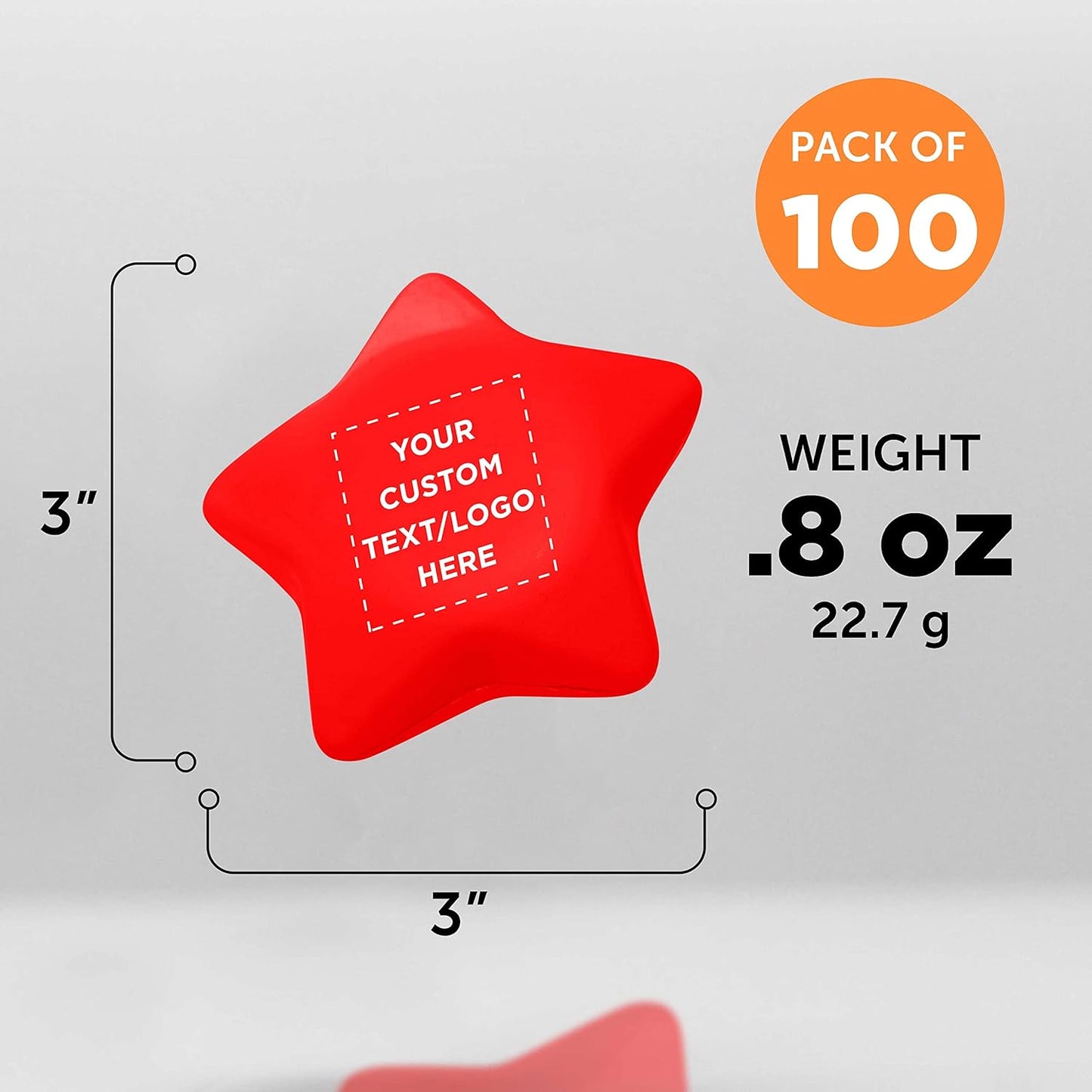 DISCOUNT PROMOS Custom Star Squeeze Balls Set of 100, Pesonalized Bulk Pack - Perfect for Promotional Giveaways - Red