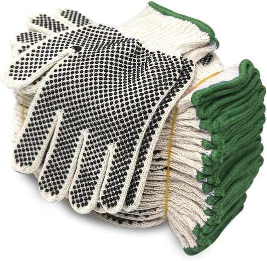Evridwear Cotton Polyester String Knit Shell Safety Protection Work Gloves for Painter Mechanic Industrial Warehouse Gardening Construction Men & Women 12 Pairs, With Two Side dots, XL Size