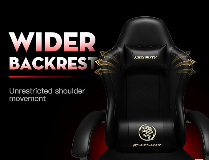 Gaming Chair for Adults with Footrest and Lumbar Support, Height Adjustable Game Chair with 360°-Swivel Seat and Headrest and for Office or Gaming (Black)