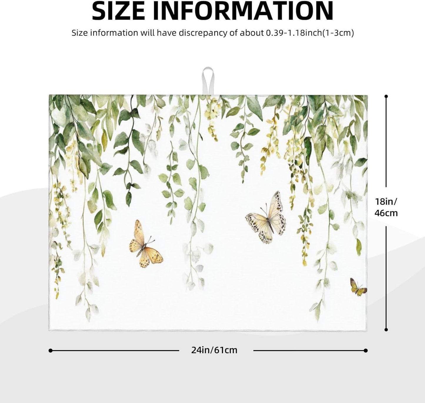Dish Drying Mat for Kitchen Butterfly Watercolor Botanical Leaf Counter Absorbent Dishes Drainer Microfiber Large 18x24 Inch