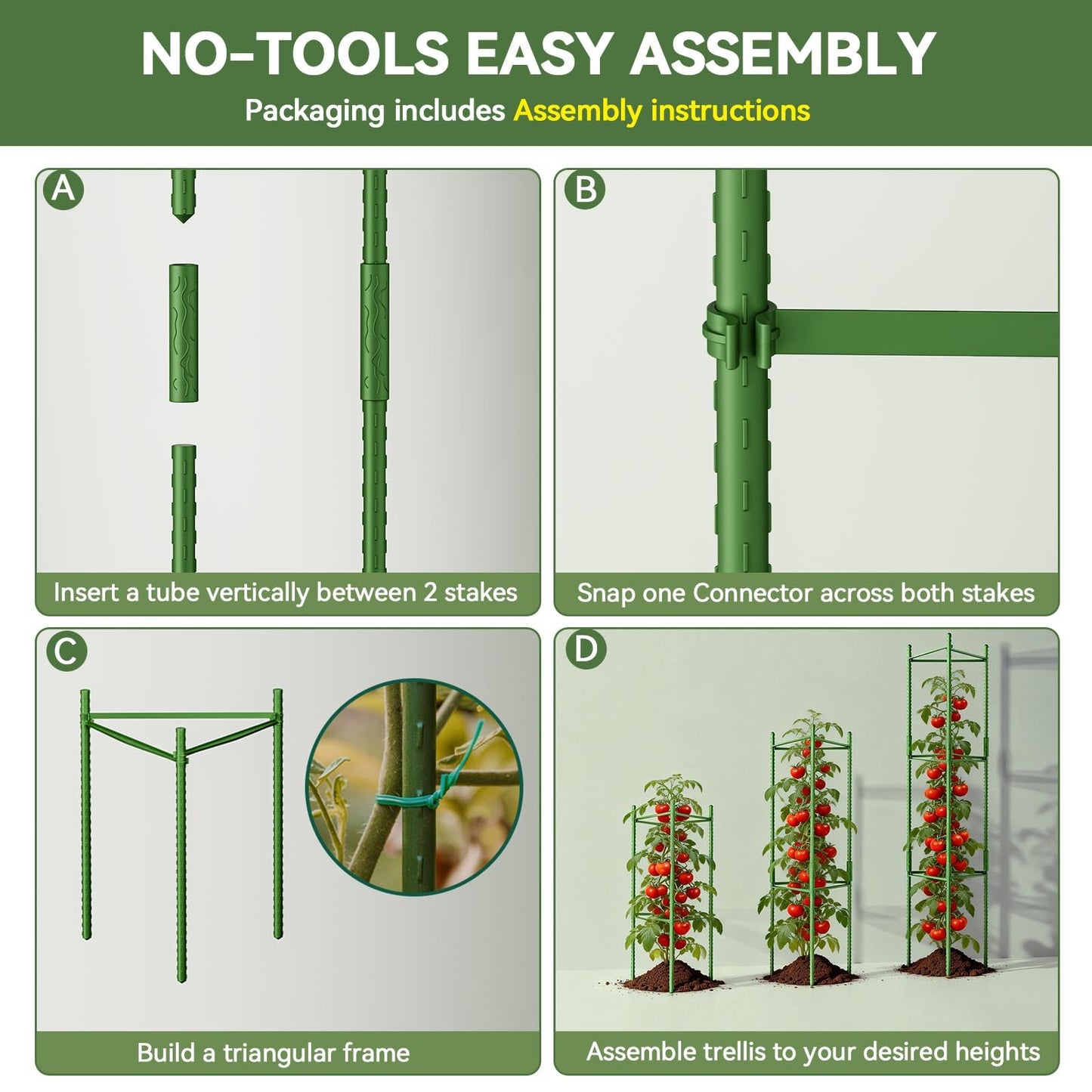 Halatool 6 Pack Tomato Cages for Garden Plant Support Stakes, 48 Inch Adjustable Tomato Trellis for Pots & Raised Garden Bed, Tomato Cage for Climbing Plants Eggplant Pepper Cucumber Bean Outdoor