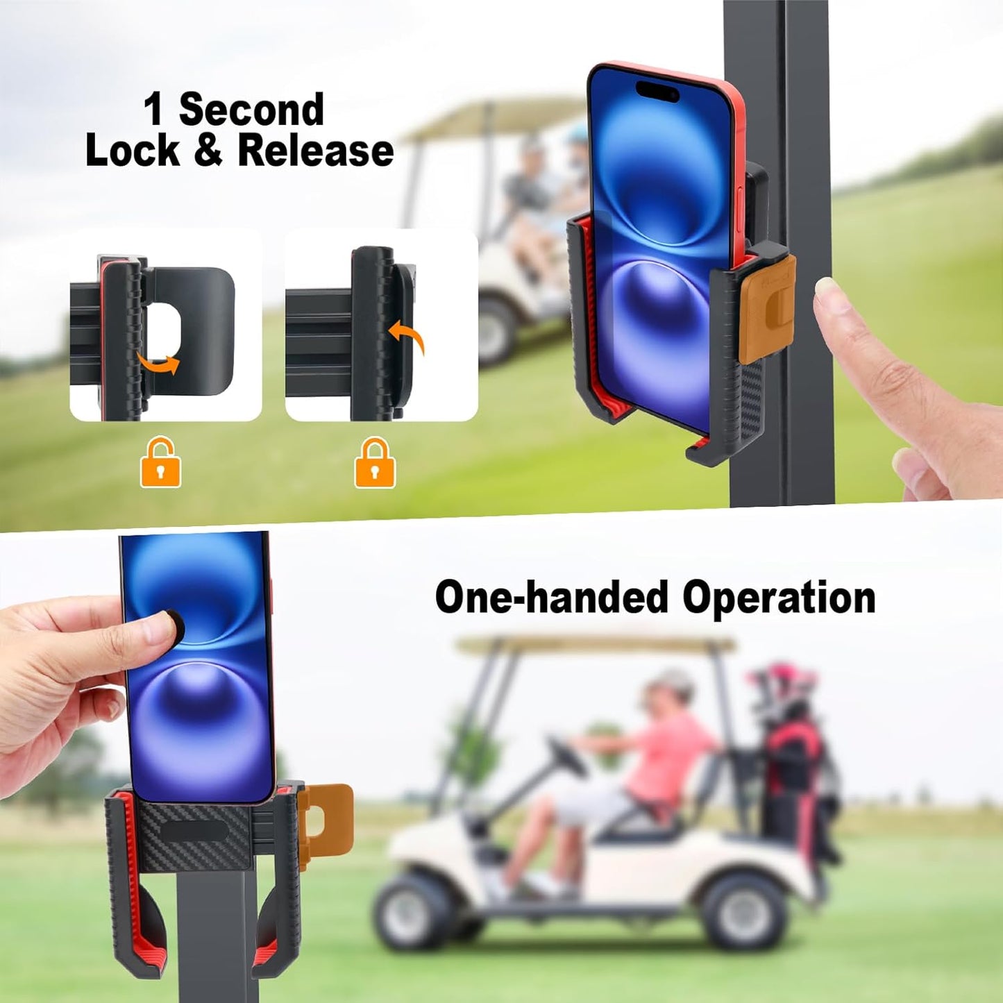 Magnetic Golf Cart Phone Holder, 8 N52 Strong Magnetic Base, Fits EZGO, Club Car, Yamaha, Golf Cart Phone Mount for iPhone, Samsung & Smartphones, Golf Cart Accessories for Men Women, Red