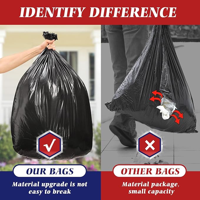 Teivio 55-60 Gallon Large Black Trash Bags 60 Counts Industrial Sturdy Garbage Bags, Extra Large Lawn and Leaf Bags Outdoor Commercial Trash Can Liner for Construction Sites, Workshops, Backyard