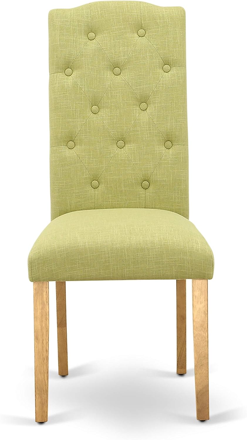 East West Furniture ESCE3-OAK-07 3 Piece Dinette Set for Small Spaces Contains a Round Dining Table with Pedestal and 2 Limelight Linen Fabric Upholstered Chairs, 30x30 Inch, Oak