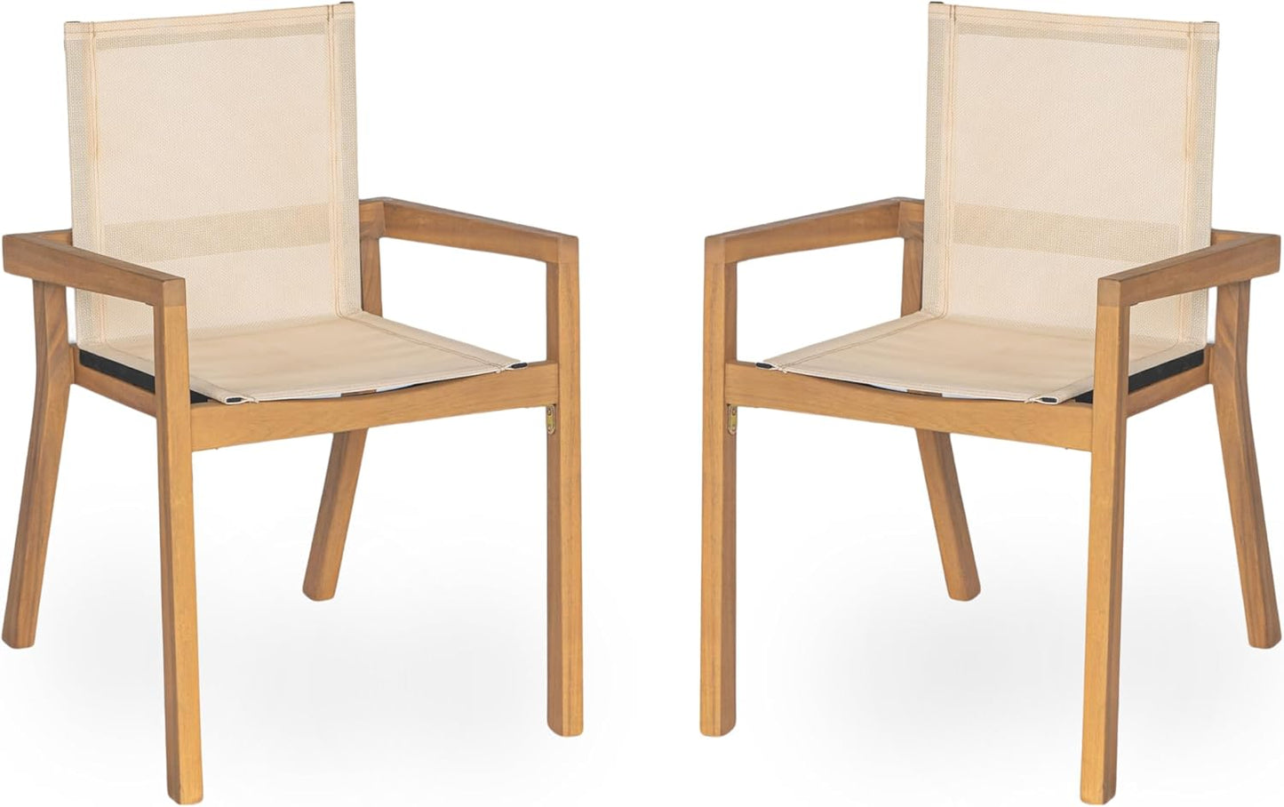 Merax Mesh Seating Solid Wood Dining Chairs Set of 2, French Country Style Accent Side Seating Furniture for Kitchen, Living Room, Textile Back, Beige